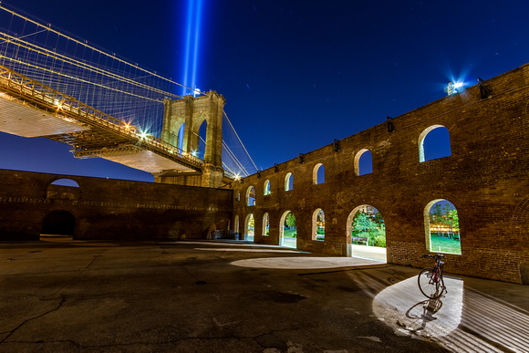 World Trade Center Tribute Lights and Lonely Bike on September 11, 2012